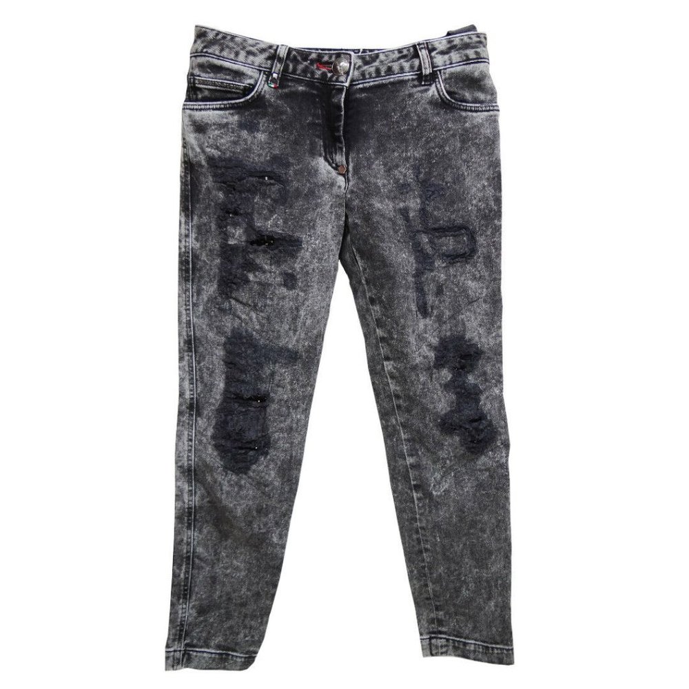 NWT 100% Auth Philipp Plein Boyfriend Cut Embellished Denim Jeans Size 30 Italy